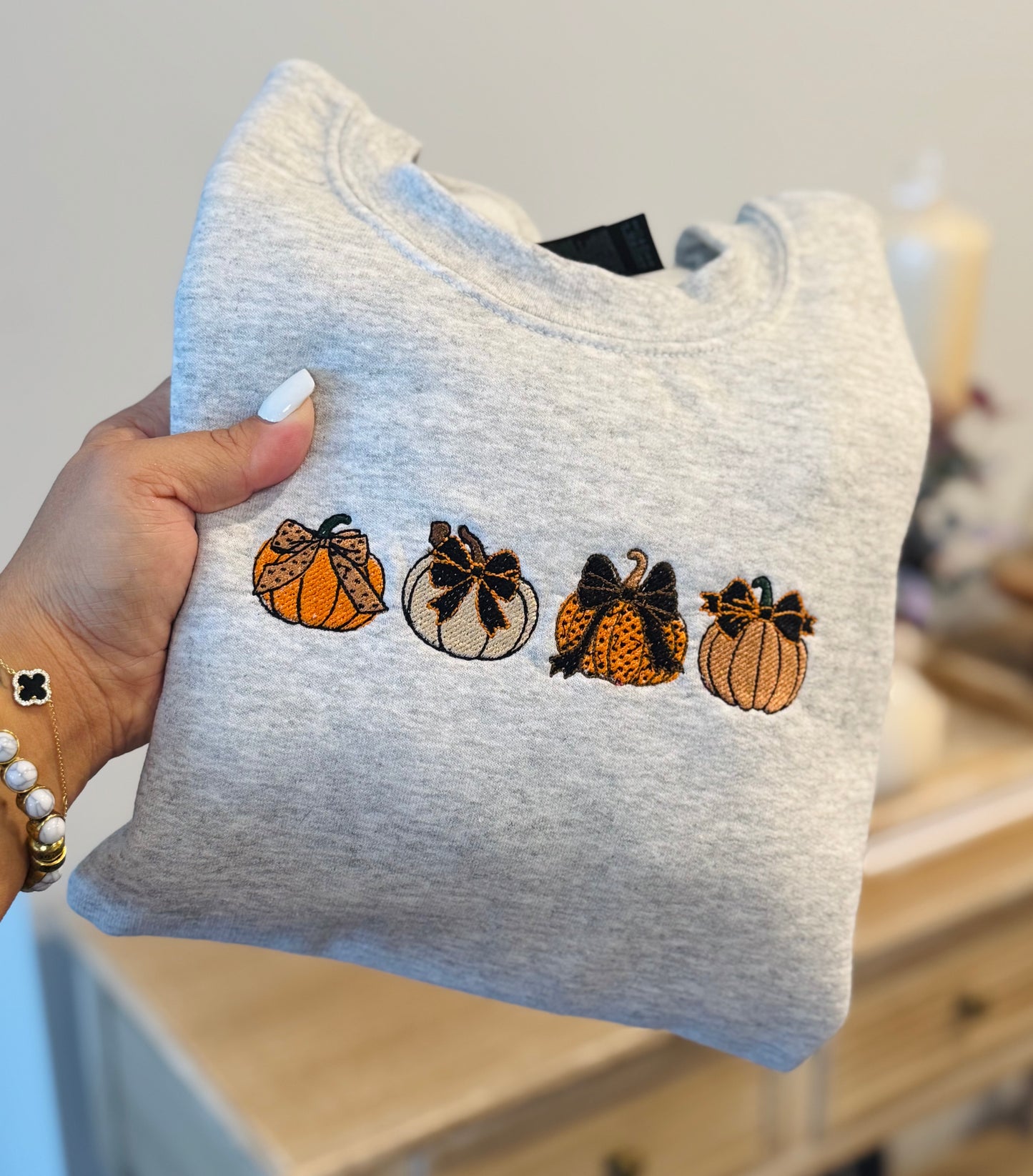Embroidered Bow Pumpkins Shirt