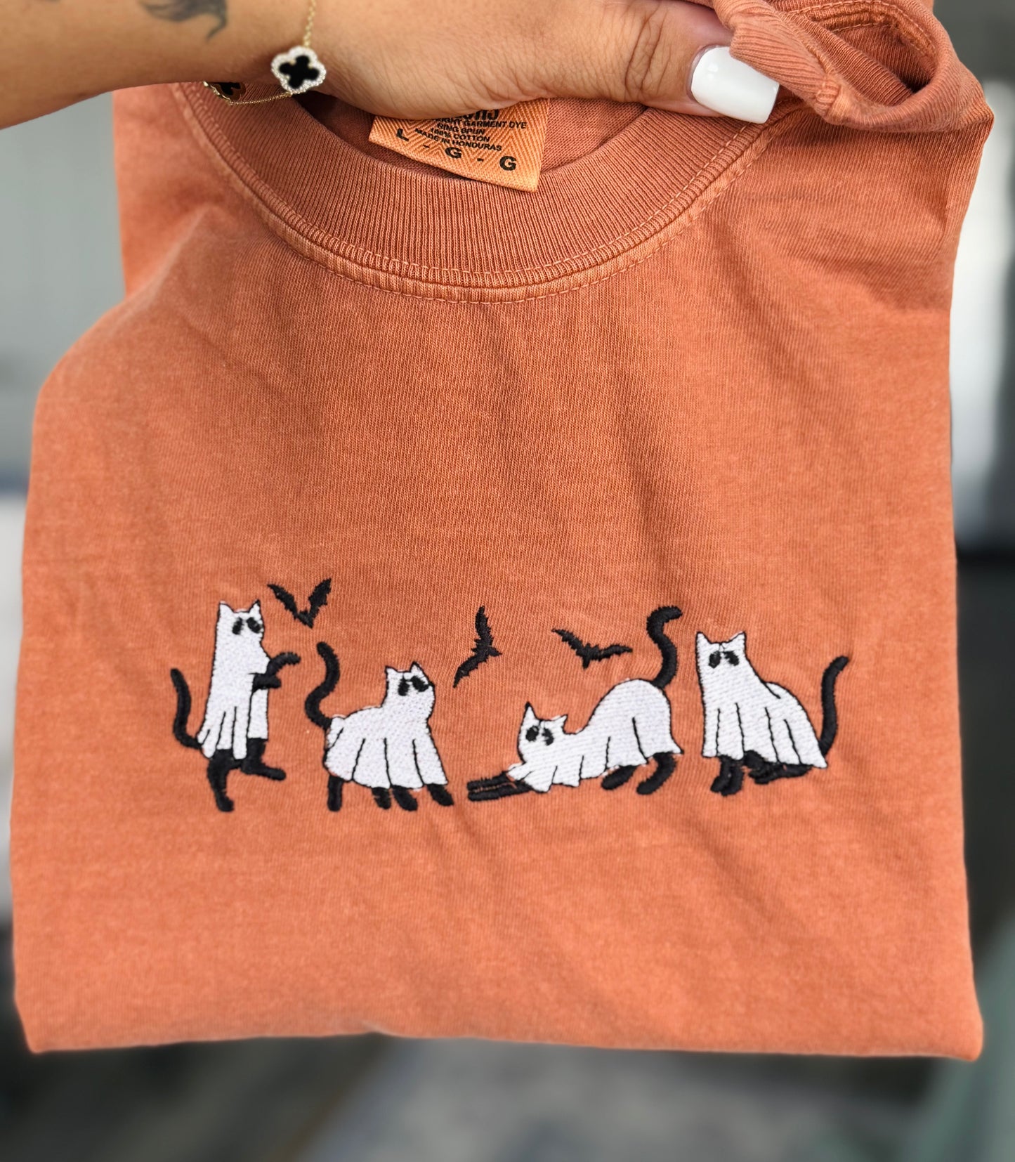 Embroidered Ghost Cat Shirt