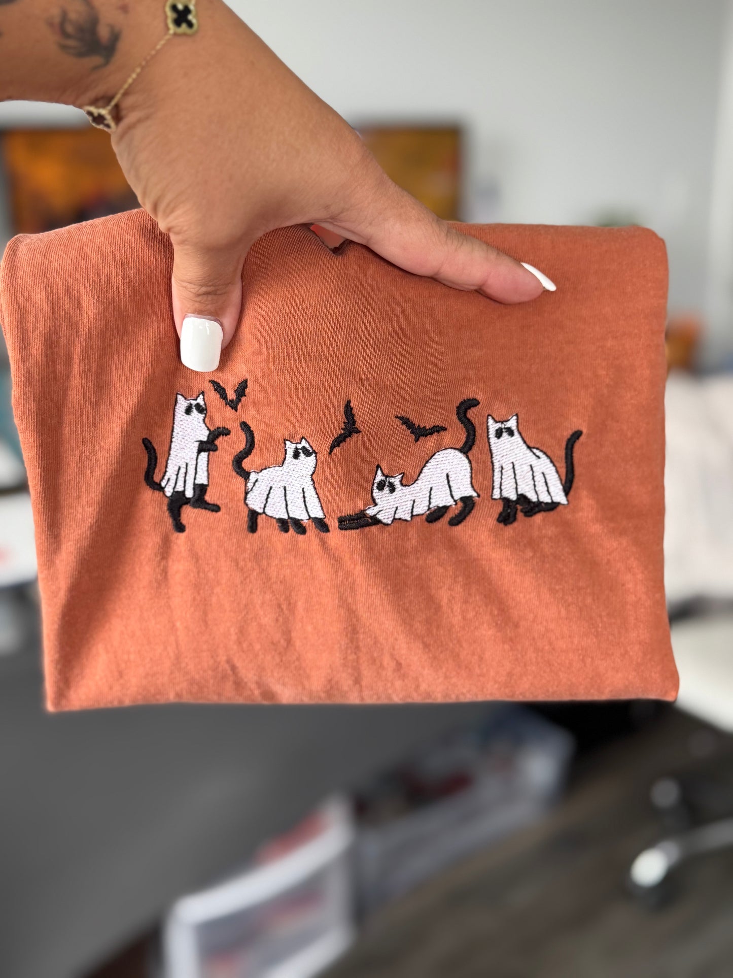 Embroidered Ghost Cat Shirt