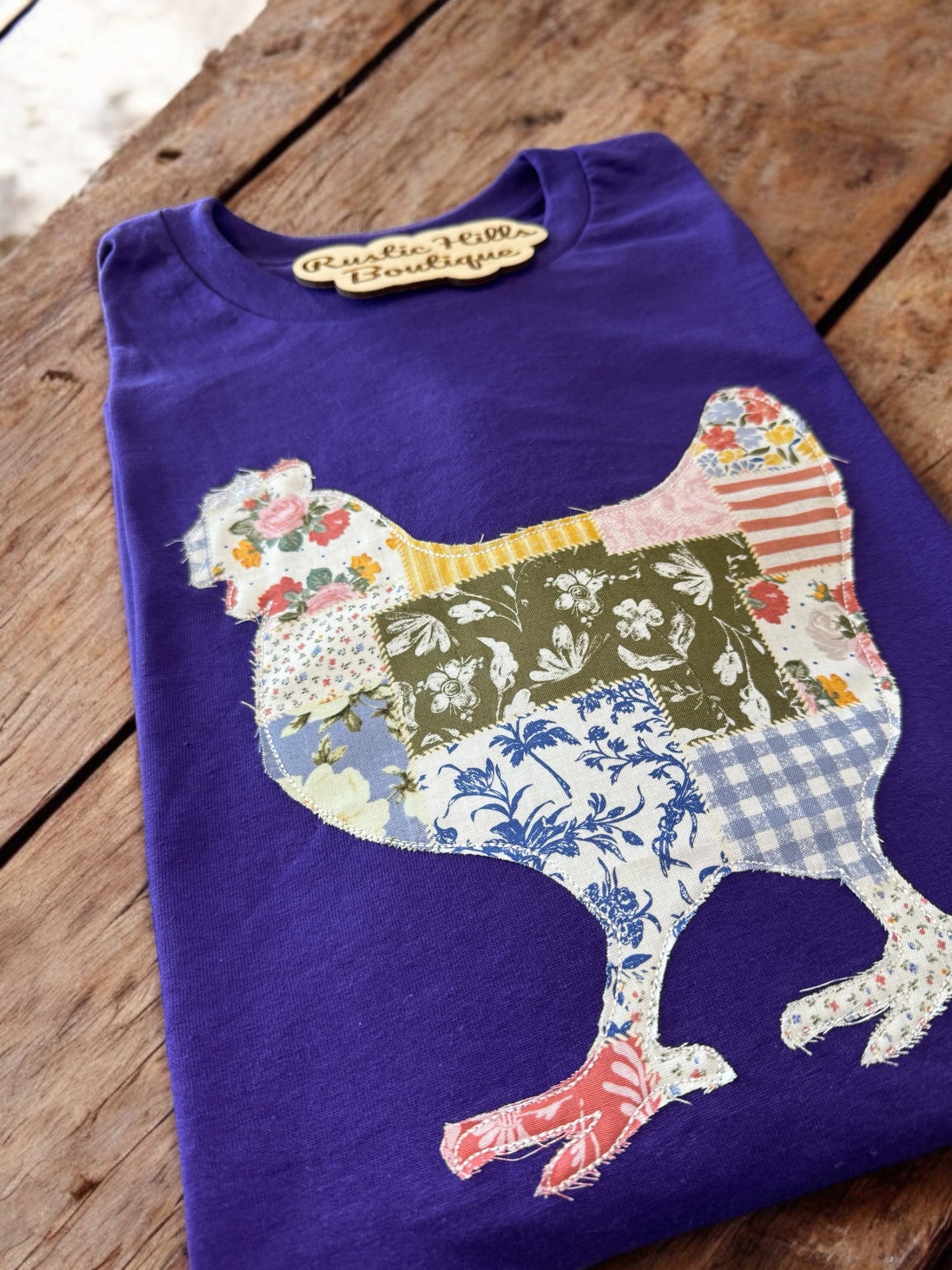 Embroidered Quilt Pattern Chicken Shirt