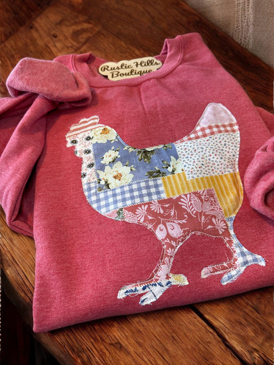 Embroidered Quilt Pattern Chicken Shirt