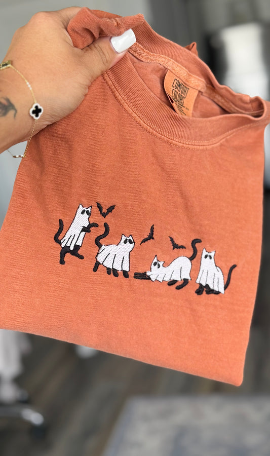 Embroidered Ghost Cat Shirt