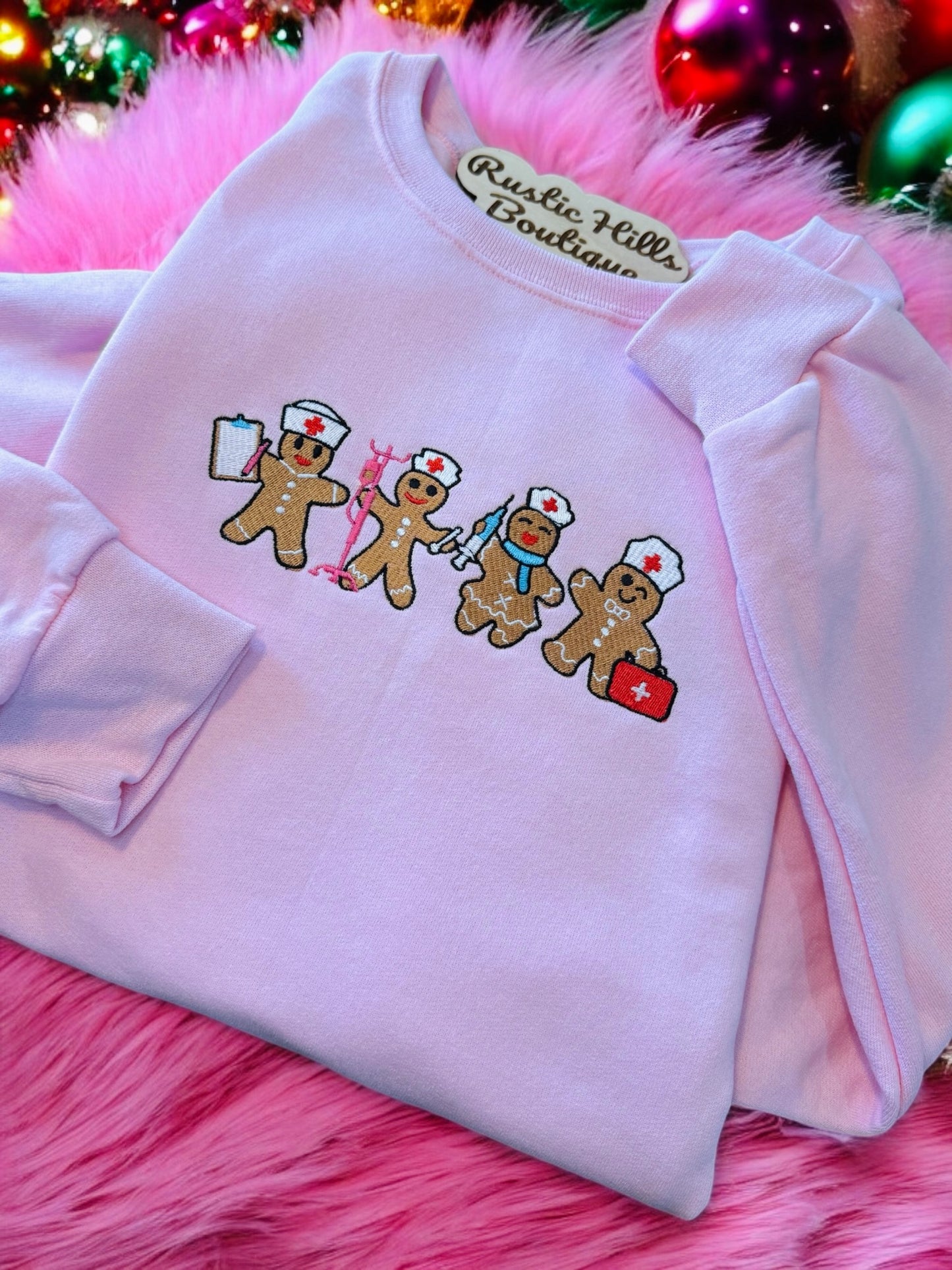 Gingerbread Nurses Embroidered Sweatshirt